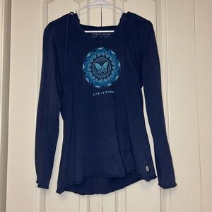 Life Is Good Blue Fitted Long Sleeve Hoodie